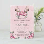 Boho Antler Pink Peonies Wedding Couples Dusche Einladung (Stehend Vorderseite)