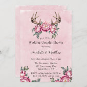 Boho Antler Pink Peonies Wedding Couples Dusche Einladung (Vorne/Hinten)