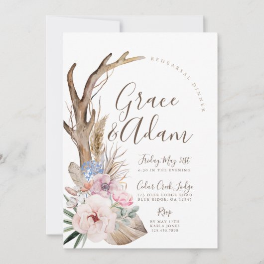Boho Antler Probe Dinner Einladung (Vorderseite)