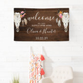 Boho Antler Skull Dark Wood Wedding Willkommensban Banner (Insitu)