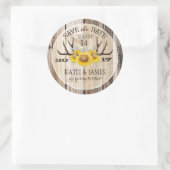 Boho Antler Sunflowers Holz Save the Date Runder Aufkleber (Tasche)