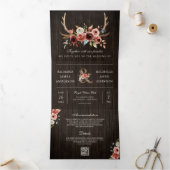 Boho Antler Terracotta Floral QR Code Hochzeit Hol Dreifach Gefaltete Einladung (Innenseite)
