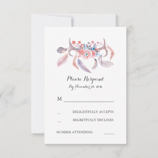 Boho antlers Hochzeit rsvp (Vorderseite)