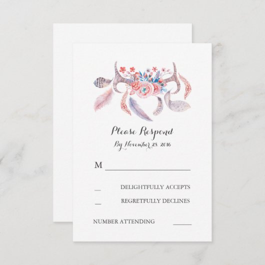 Boho antlers Hochzeit rsvp (Vorne/Hinten)