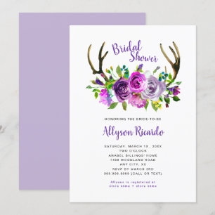 Boho Antlers Lila Mix Floral Brautparty Einladung