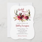 Boho Antlers Marsala Floral Brautparty Einladung (Vorderseite)