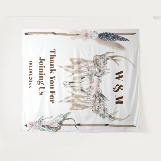 Boho antlers Rose fether wood rustikalen indian Wandteppich (Vorderseite (Horizontal))