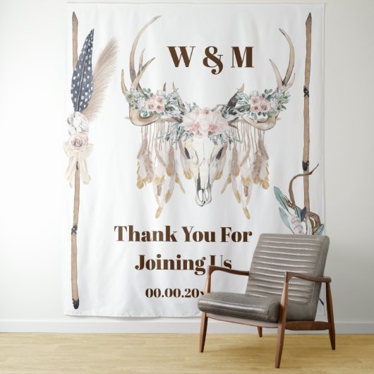 Boho antlers Rose fether wood rustikalen indian Wandteppich (Beispiel)