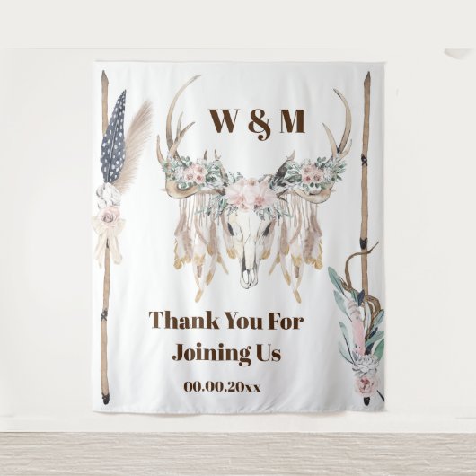 Boho antlers Rose fether wood rustikalen indian Wandteppich (Vorderseite)