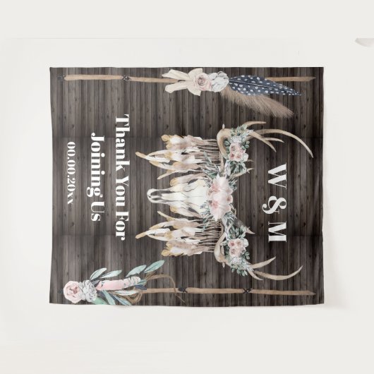 Boho antlers Rose fether wood rustikales Land Wandteppich (Vorderseite (Horizontal))