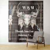 Boho antlers Rose fether wood rustikales Land Wandteppich (Beispiel)