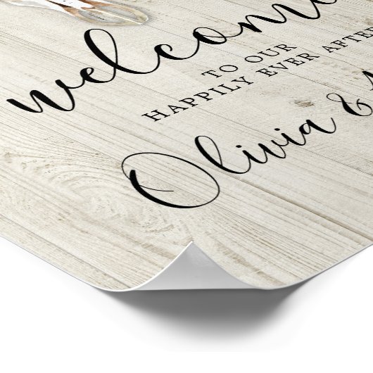 Boho Antlers Skull Wood Welcome Wedding Poster (Ecke)