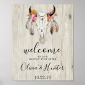 Boho Antlers Skull Wood Welcome Wedding Poster (Vorne)