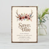 Boho Antlers Terracotta Floral Photo Wedding Save The Date (Stehend Vorderseite)
