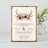 Boho Antlers Terracotta Floral QR Code Wedding Einladung (Stehend Vorderseite)