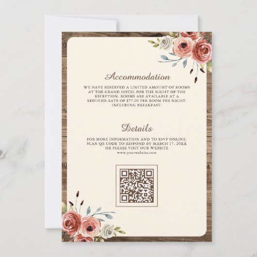 Boho Antlers Terracotta Floral QR Code Wedding Einladung (Rückseite)