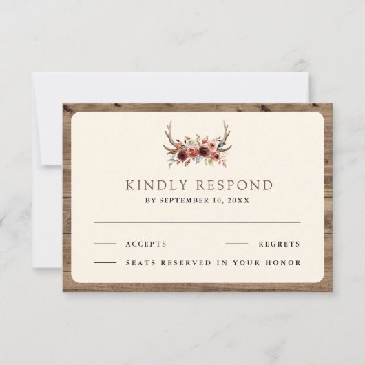 Boho Antlers Terracotta Floral Wedding RSVP Karte (Vorderseite)