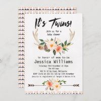 Boho Antlers Twins Baby Shower Einladung