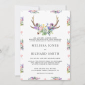 Boho Antlers Wildblume in einem QR-Code Hochzeit Einladung (Vorderseite)