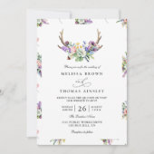 Boho Antlers Wildflowers Rustic QR Code Wedding Einladung (Vorderseite)