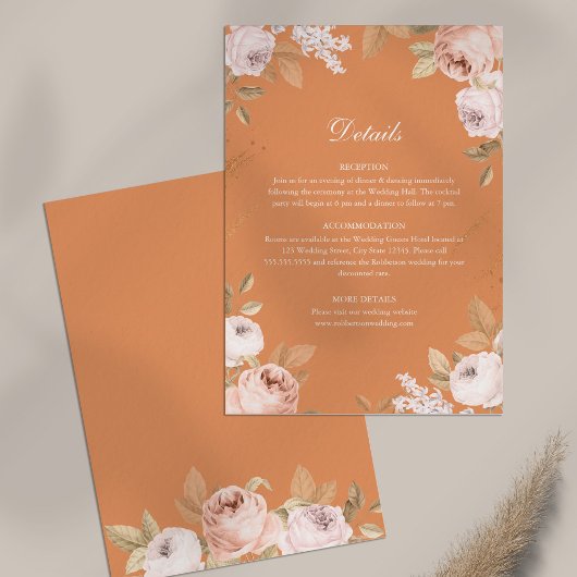 Boho Apricot Peonies Wedding Details Card Einladung