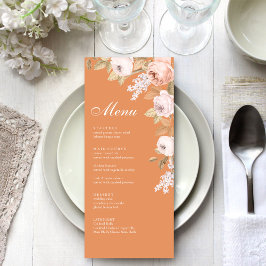 Boho Apricot Peonies Wedding Menu Card Menükarte