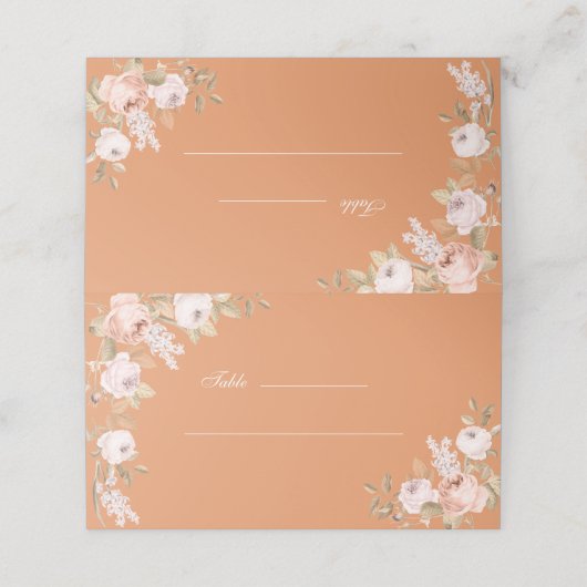 Boho Apricot Peonies Wedding Platzkarte (Außenseite Aufgefaltet)