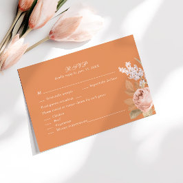 Boho Apricot Peonies Wedding RSVP Card Dankeskarte