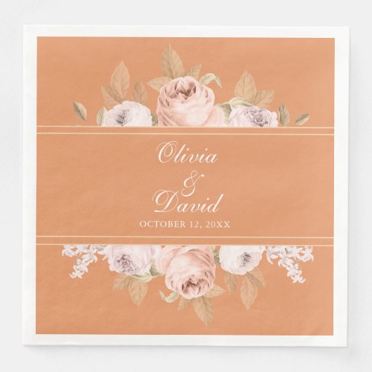 Boho Apricot Peonies Wedding Serviette (Vorderseite)