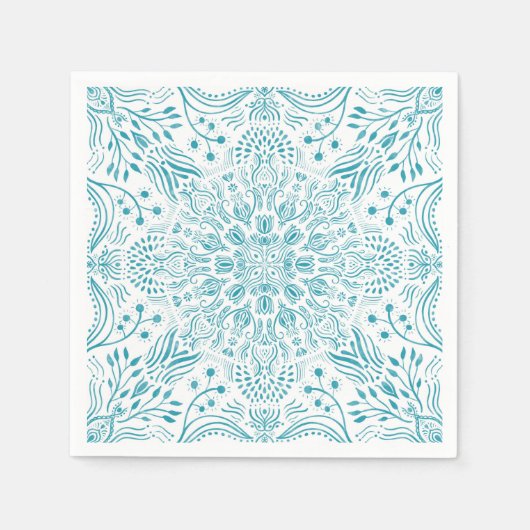 Boho Aqua Aquamarine marokkanische Fliesen Serviet Serviette (Vorderseite)