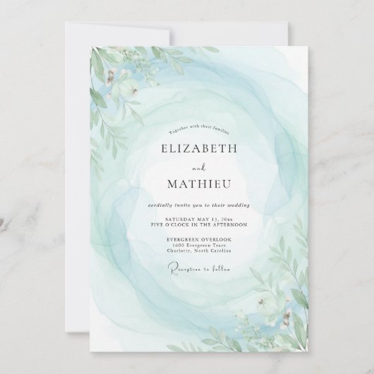 Boho Aqua Minz-Blumenhochzeit Einladung (Vorderseite)