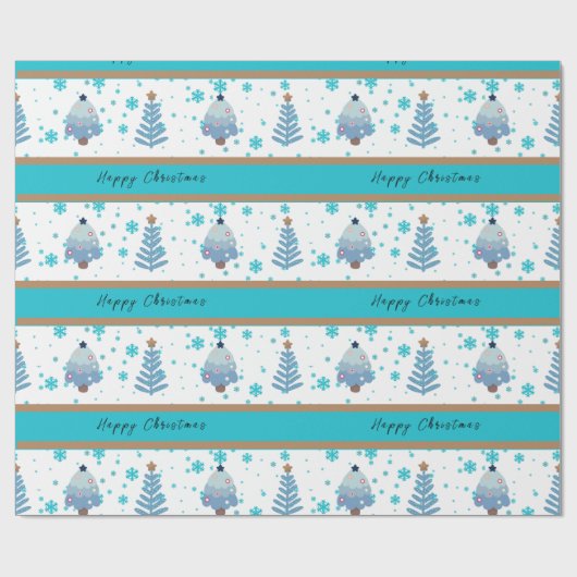 Boho Aquamarin Blue Christmas Tree Geschenkpapier (Flach)