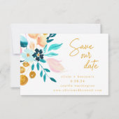 Boho Aquamarin Blue Floral Hand gemalt Romantik Save The Date (Vorderseite)