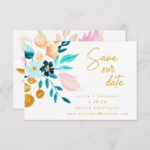 Boho Aquamarin Blue Floral Hand gemalt Romantik Save The Date (Vorne/Hinten)