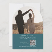 Boho Aquamarin Blue Foto QR Code Arch Wedding Einladung (Rückseite)