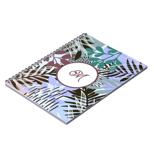 Boho Aquamarin Blue Red Blätter Notebook Notizblock (Linke Seite)