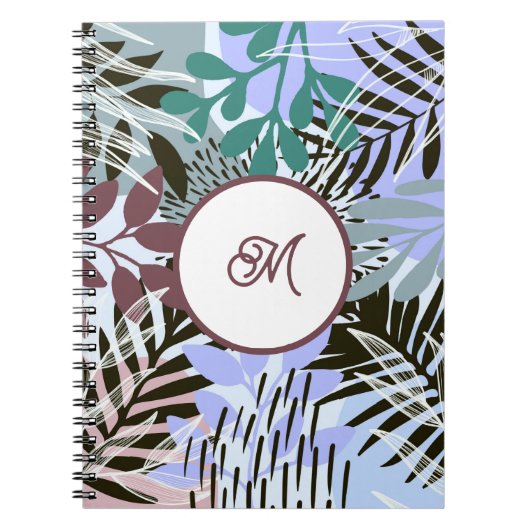 Boho Aquamarin Blue Red Blätter Notebook Notizblock (Vorderseite)