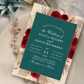 Boho Aquamarin Burgund Rose Hochzeit Einladung