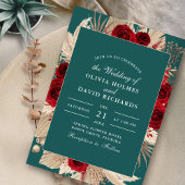 Boho Aquamarin Burgund Rose Hochzeit Einladung