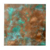 Boho Aquamarin Copper Grunge Fliese (Vorderseite)