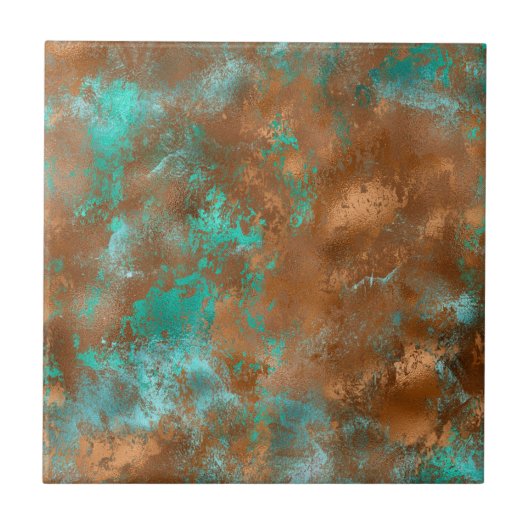Boho Aquamarin Copper Grunge Fliese (Vorderseite)
