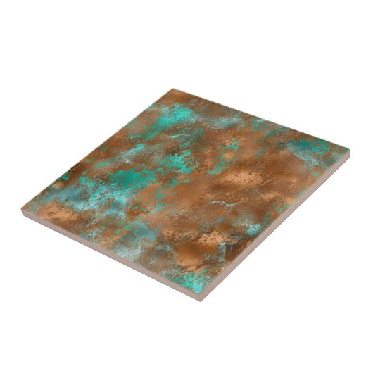 Boho Aquamarin Copper Grunge Fliese (Seite)