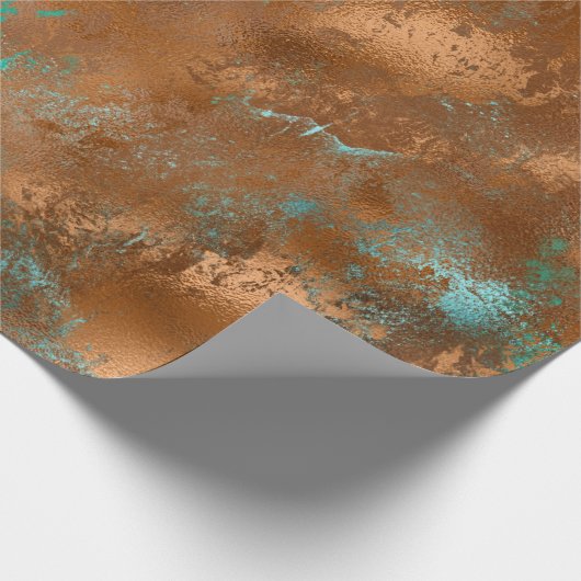 Boho Aquamarin Copper Grunge Geschenkpapier (Ecke)
