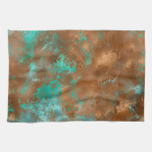 Boho Aquamarin Copper Grunge Geschirrtuch (Horizontal)