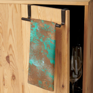 Boho Aquamarin Copper Grunge Geschirrtuch