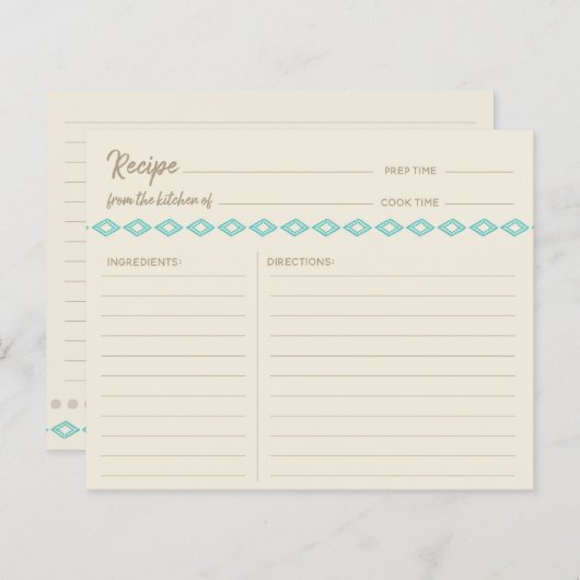 Boho Aquamarin Diamonds Pattern Einfache Rezept-Ka (Vorne/Hinten)