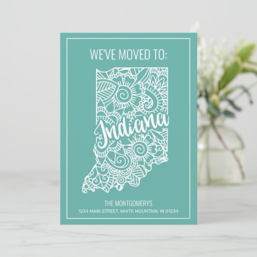 Boho Aquamarin Floral Mandala Indiana Staat Moving Ankündigung (Stehend Vorderseite)