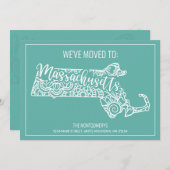 Boho Aquamarin Floral Mandala Massachusetts Moving Ankündigung (Vorne/Hinten)