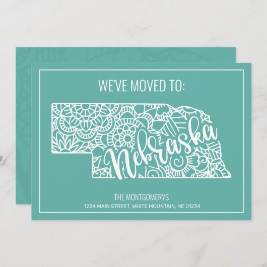 Boho Aquamarin Floral Mandala Nebraska Moving Ankündigung (Vorne/Hinten)