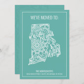 Boho Aquamarin Floral Mandala Rhode Island Moving Ankündigung (Vorne/Hinten)